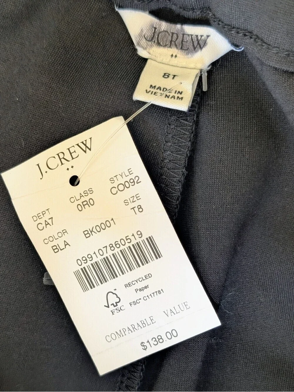 J.Crew Women's Black Tailored Pull-On Straight-Leg Pants, Size 8, New with Tags